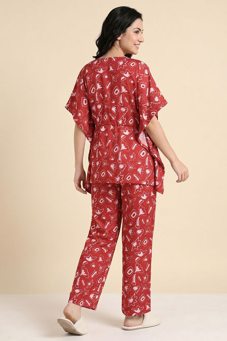 Zivame 2 Mile Fashion Woven Kaftan Set - Barbados Cherry — image 3